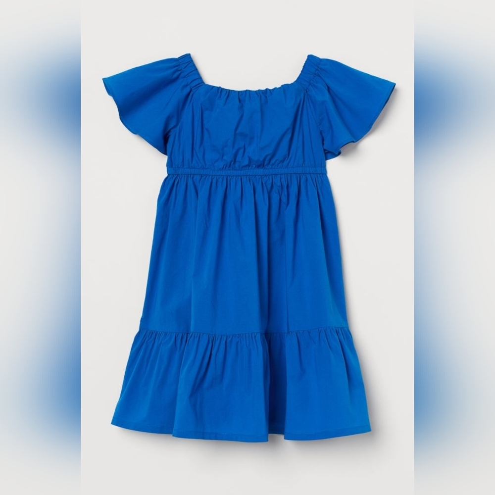 H&M Kid's Tiered Poplin Blue Dress. Size 6.